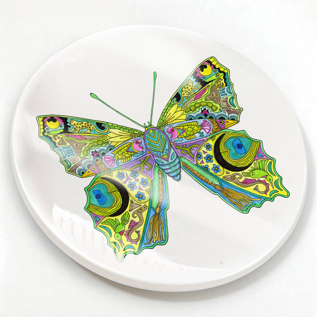 Peacock Butterfly Glazed Ceramic Coaster
