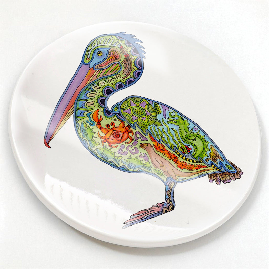 Pelican Glazed Ceramic Coaster