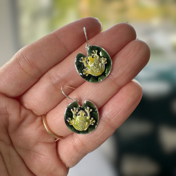 Frog On Lily Pad Earrings