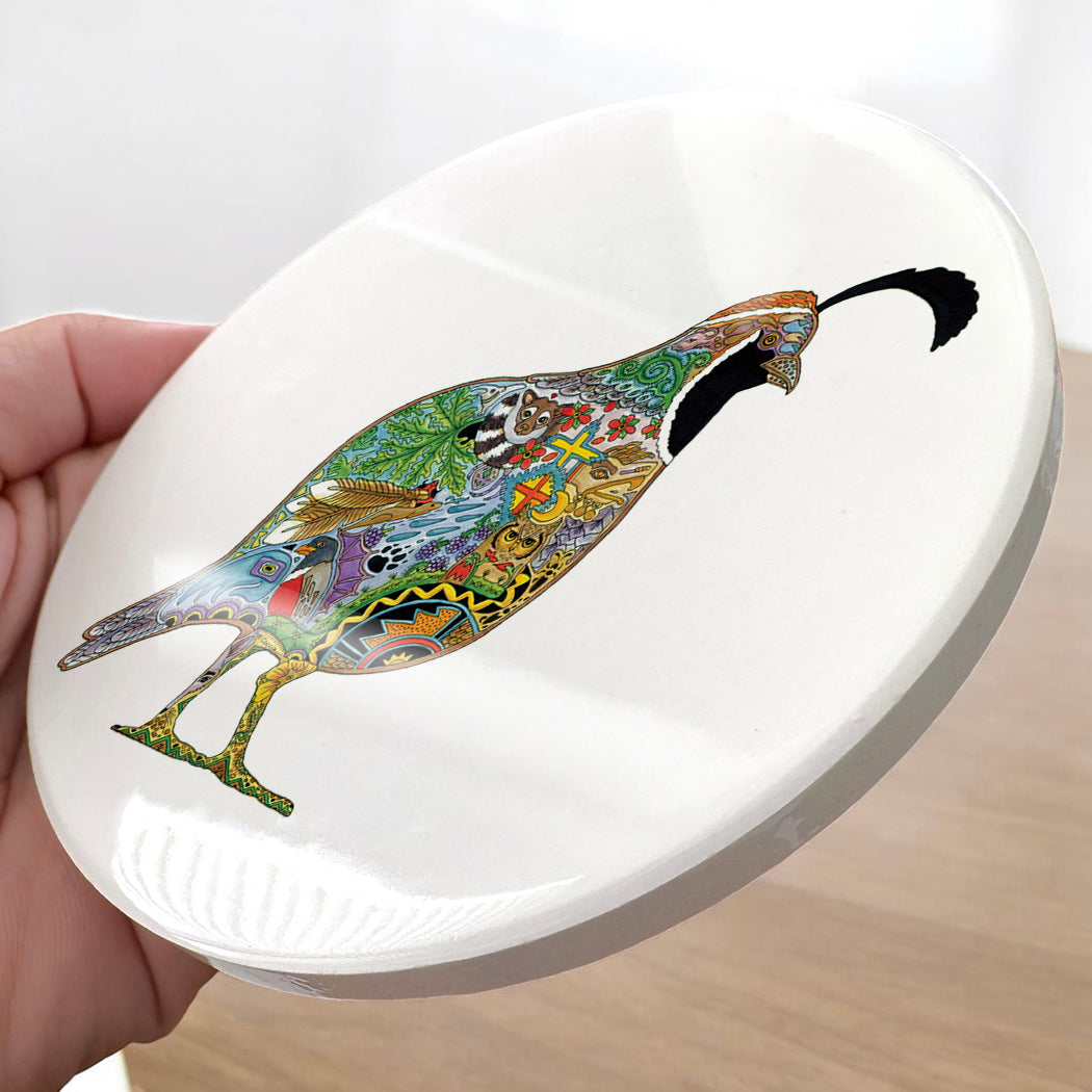 Quail Glazed Ceramic Coaster