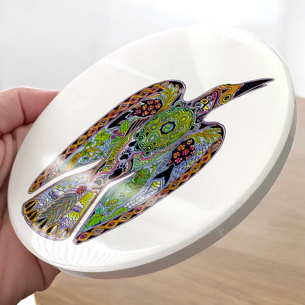 Raven Glazed Ceramic Coaster