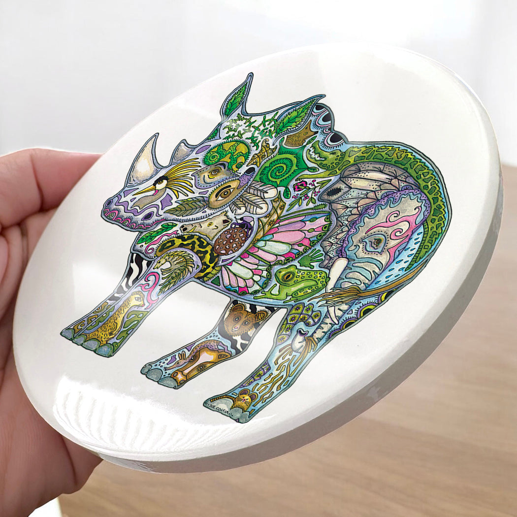 Rhino Glazed Ceramic Coaster