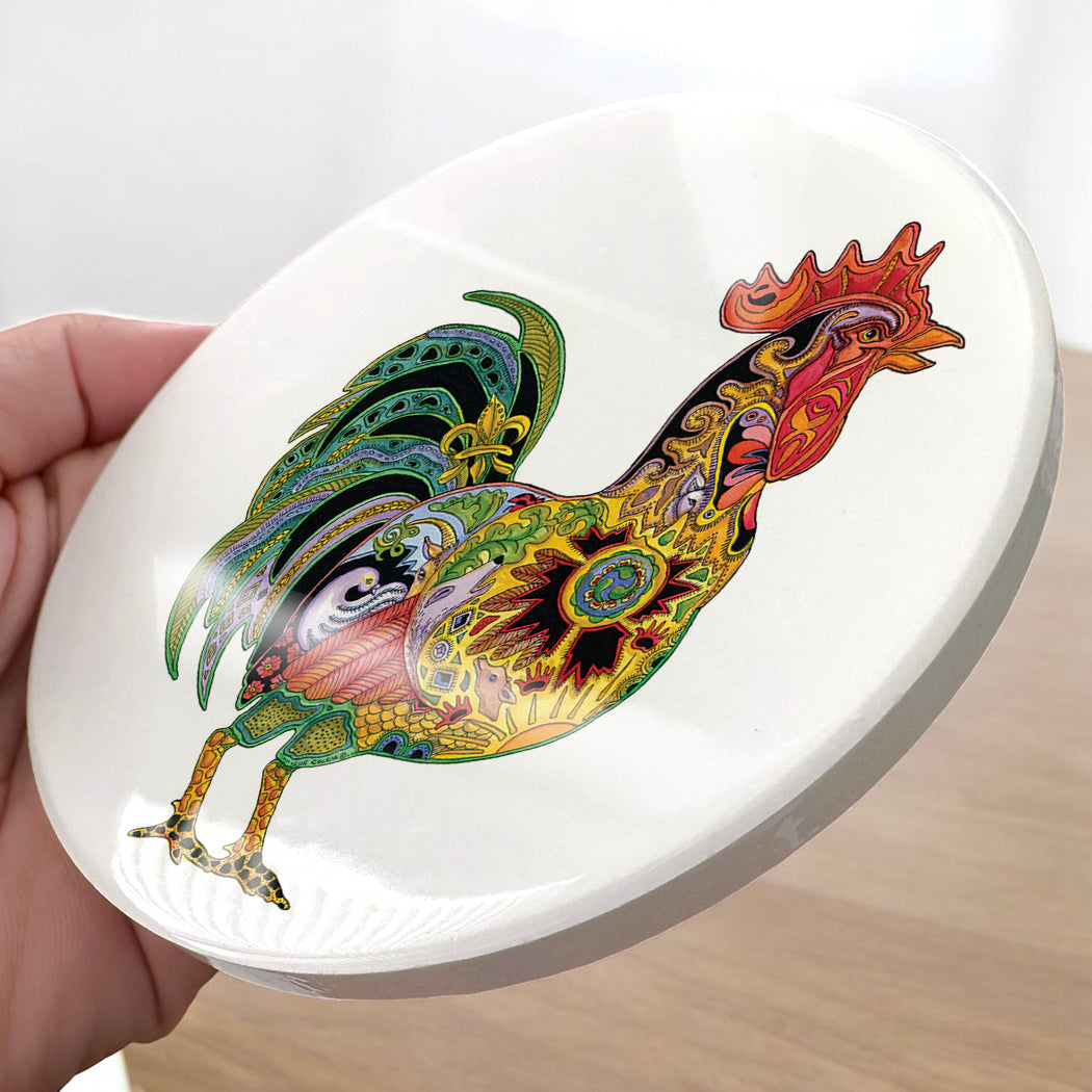 Rooster Glazed Ceramic Coaster