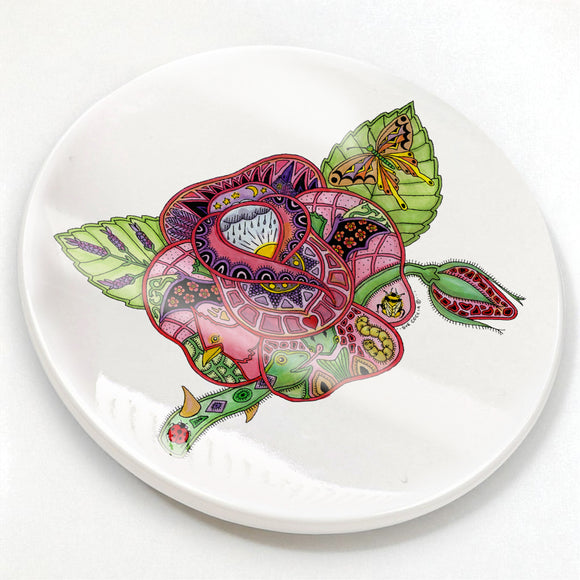 Rose Glazed Ceramic Coaster