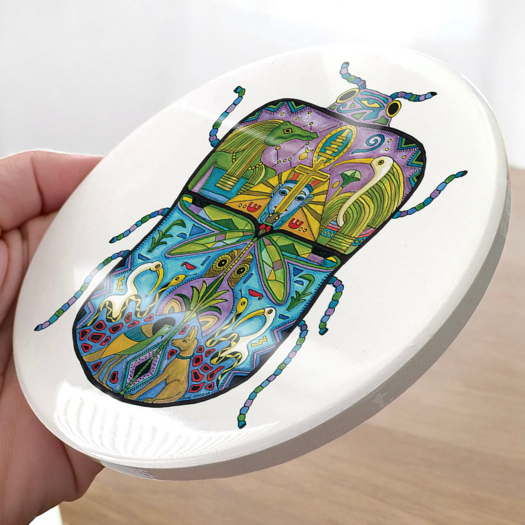 Scarab Glazed Ceramic Coaster