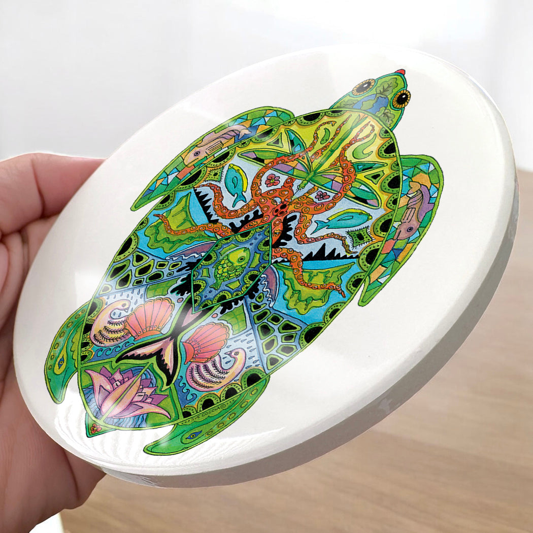 Sea turtle Glazed Ceramic Coaster