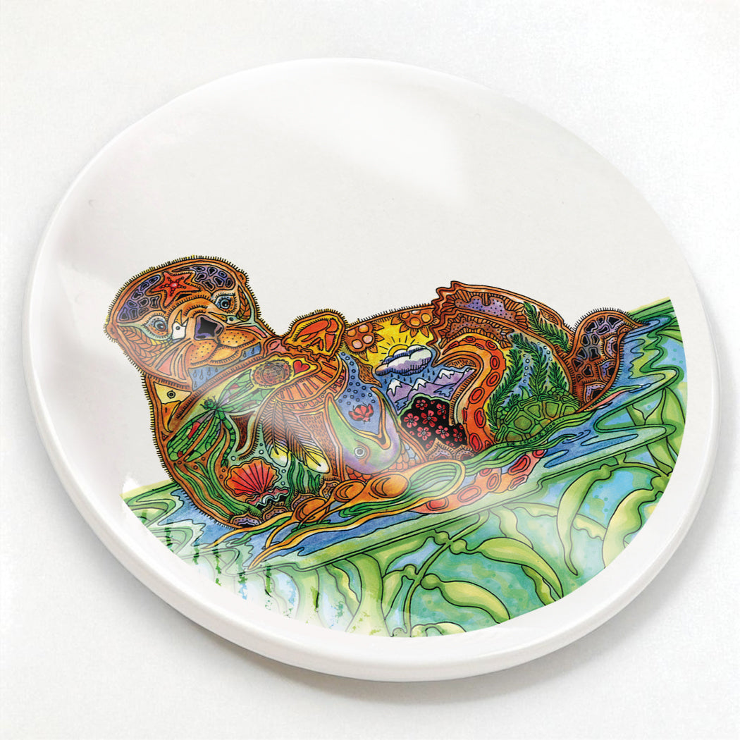 Sea otter Glazed Ceramic Coaster