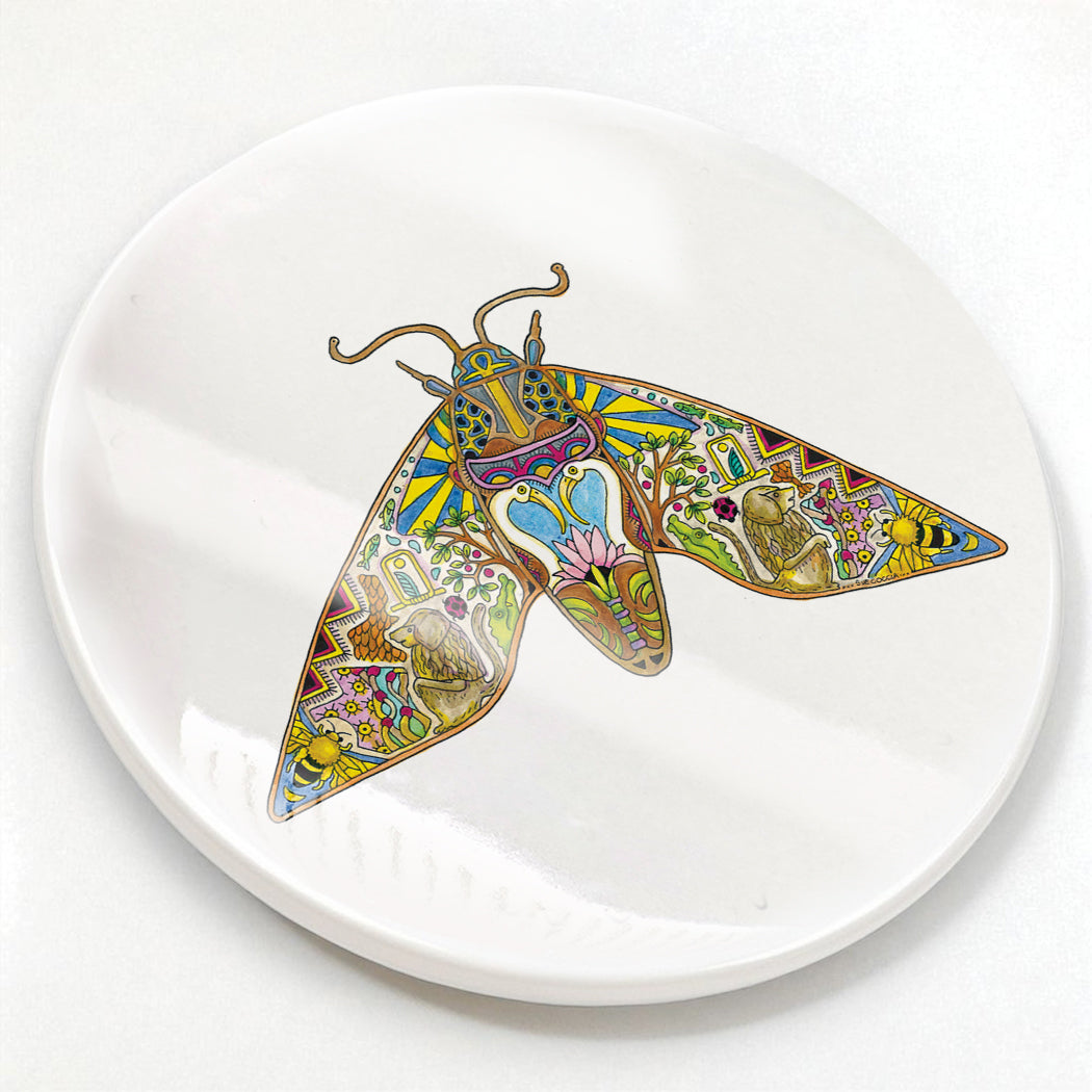Sphinx Moth Glazed Ceramic Coaster