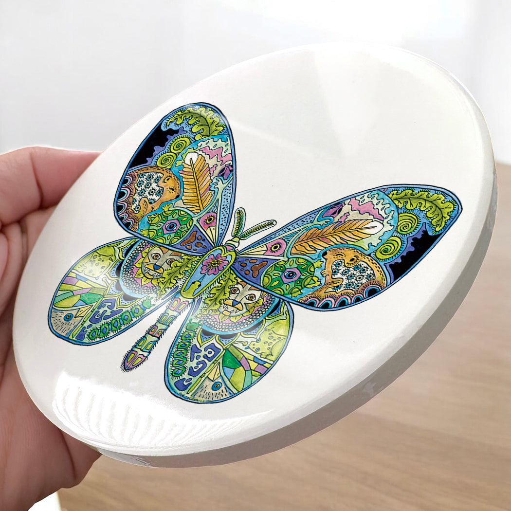 Tiger Faced Moth Glazed Ceramic Coaster
