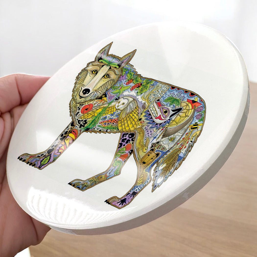 Wolf Standing Glazed Ceramic Coaster
