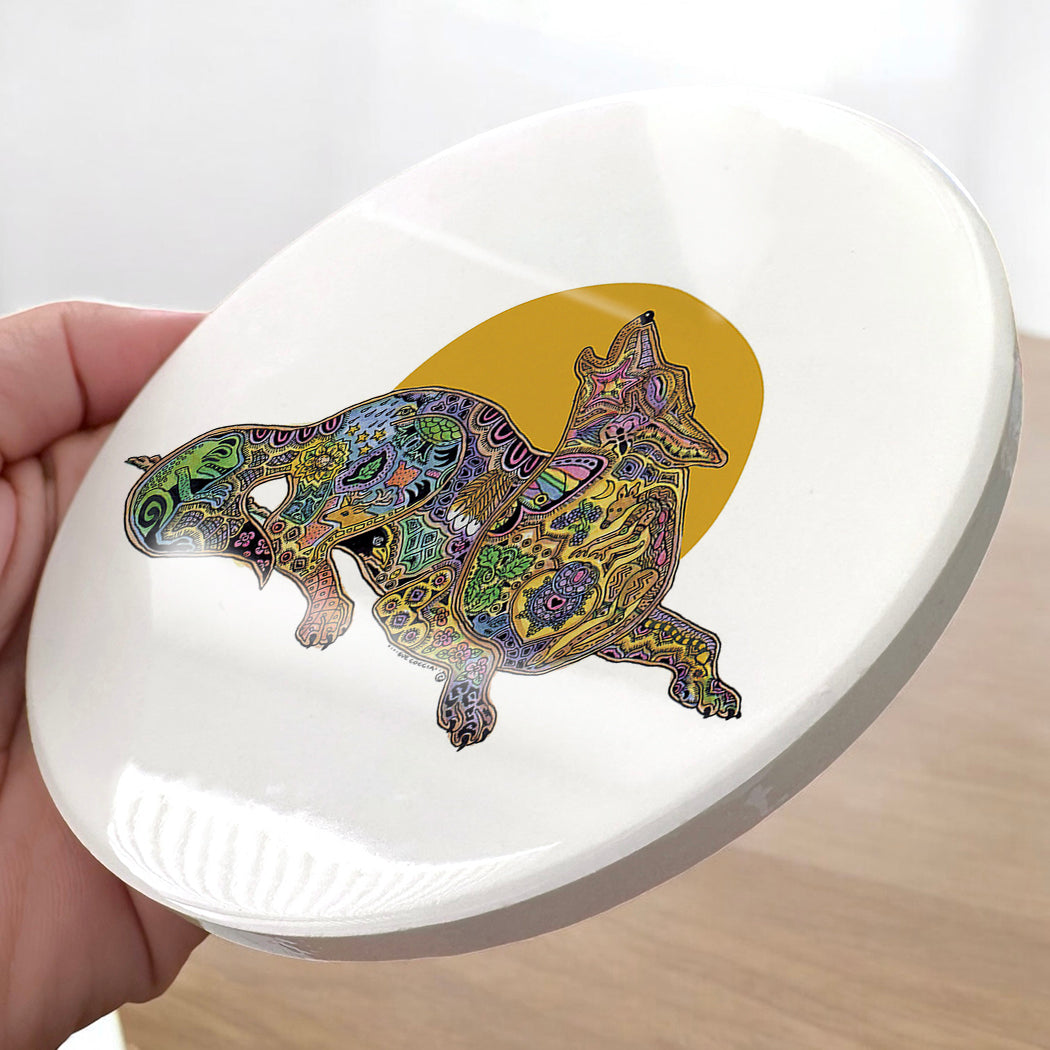Wolf Glazed Ceramic Coaster