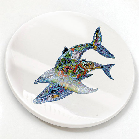 Whales  Glazed Ceramic Coaster