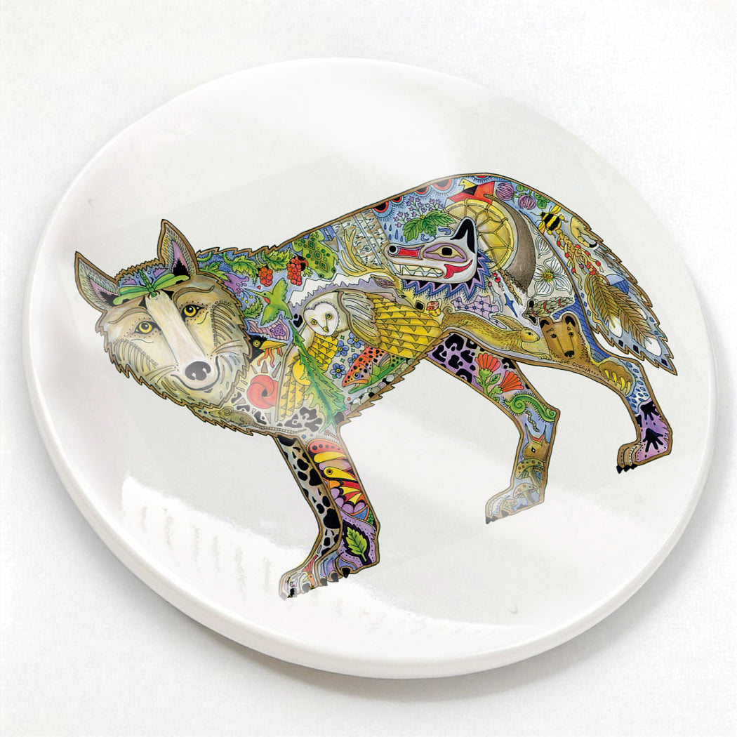 Wolf Standing Glazed Ceramic Coaster