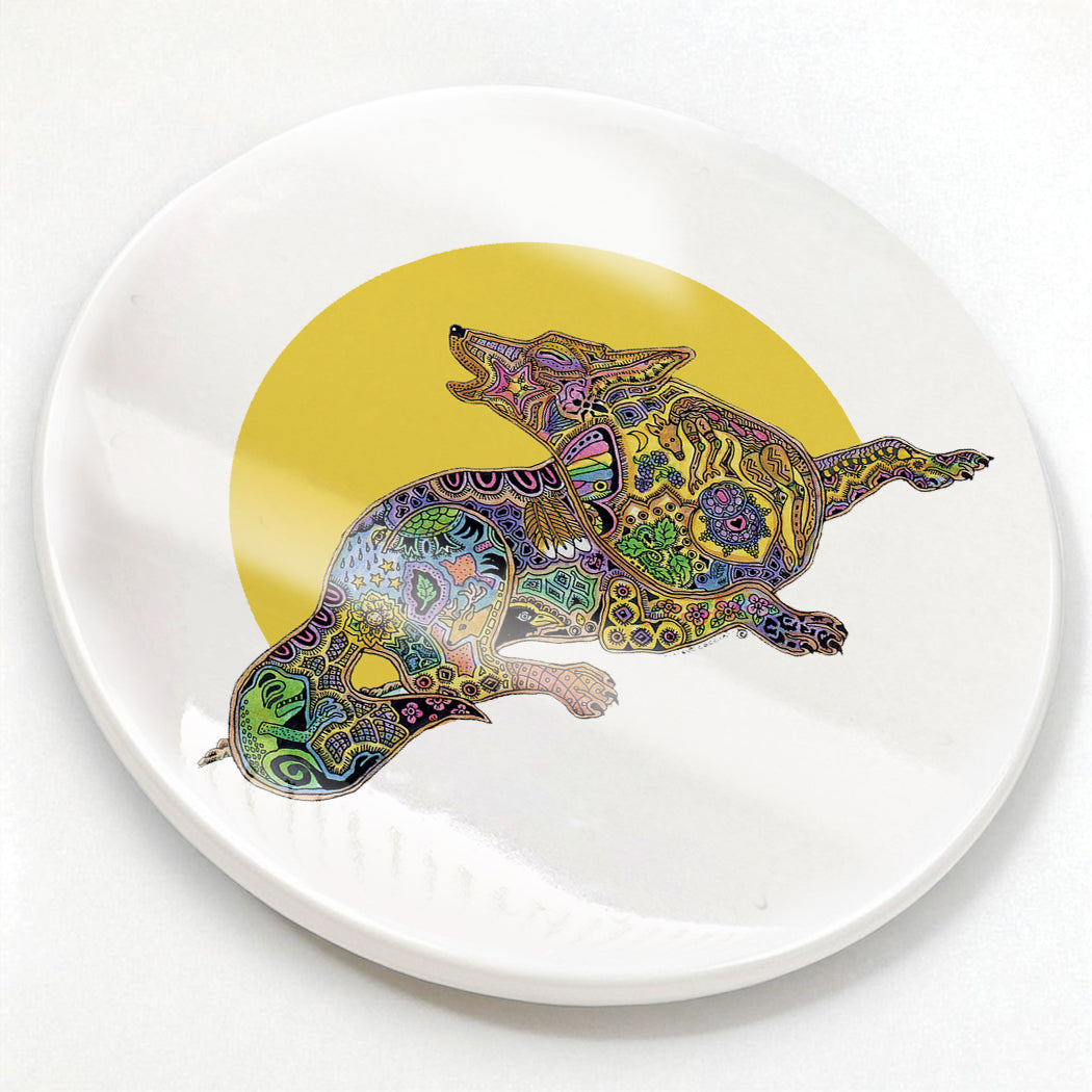 Wolf Glazed Ceramic Coaster