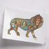 EarthArt International Lion Art Print featuring a detailed illustration of a lion filled with miniature African wildlife scenes and patterns.