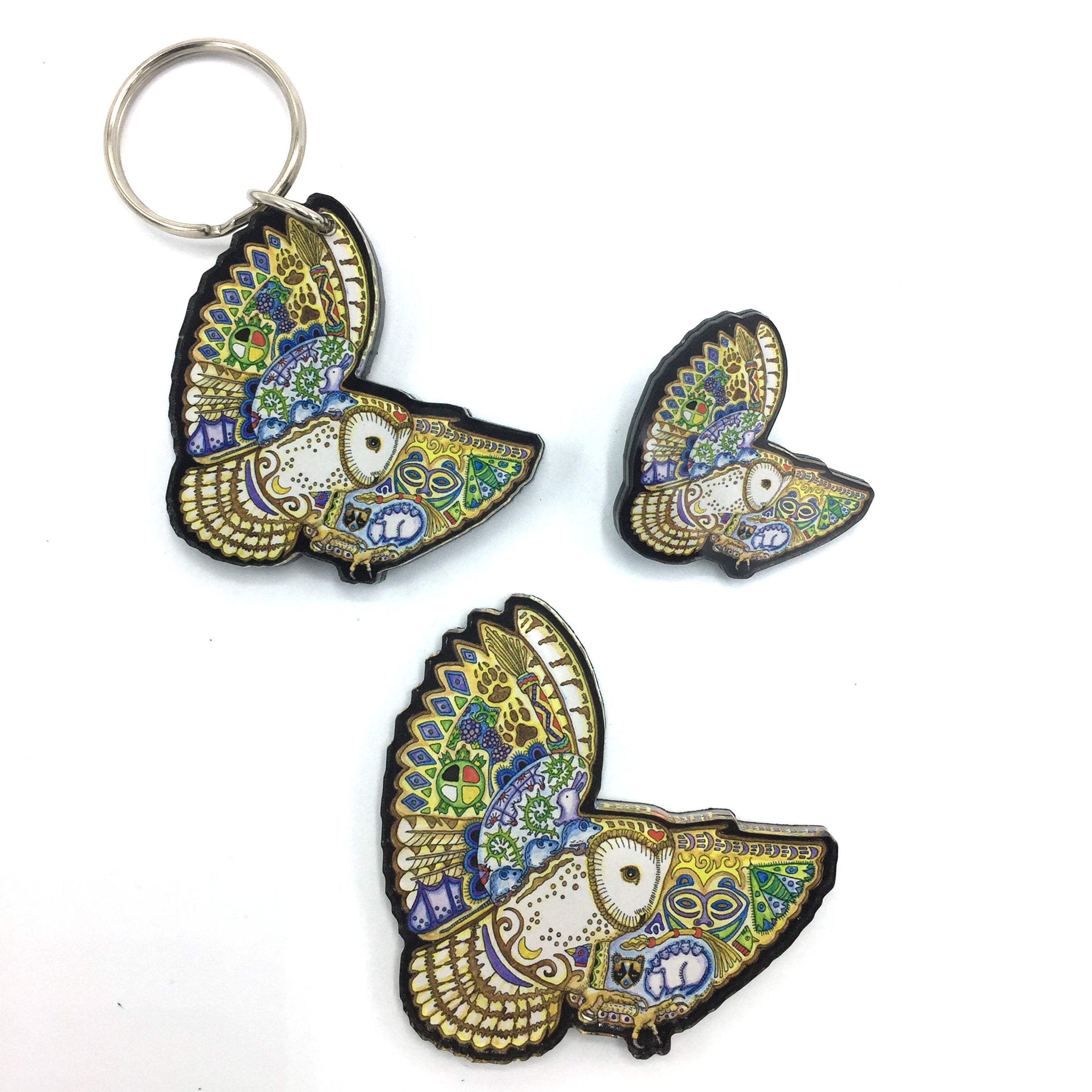 Barn Owl Magnets, Keychains and Pins
