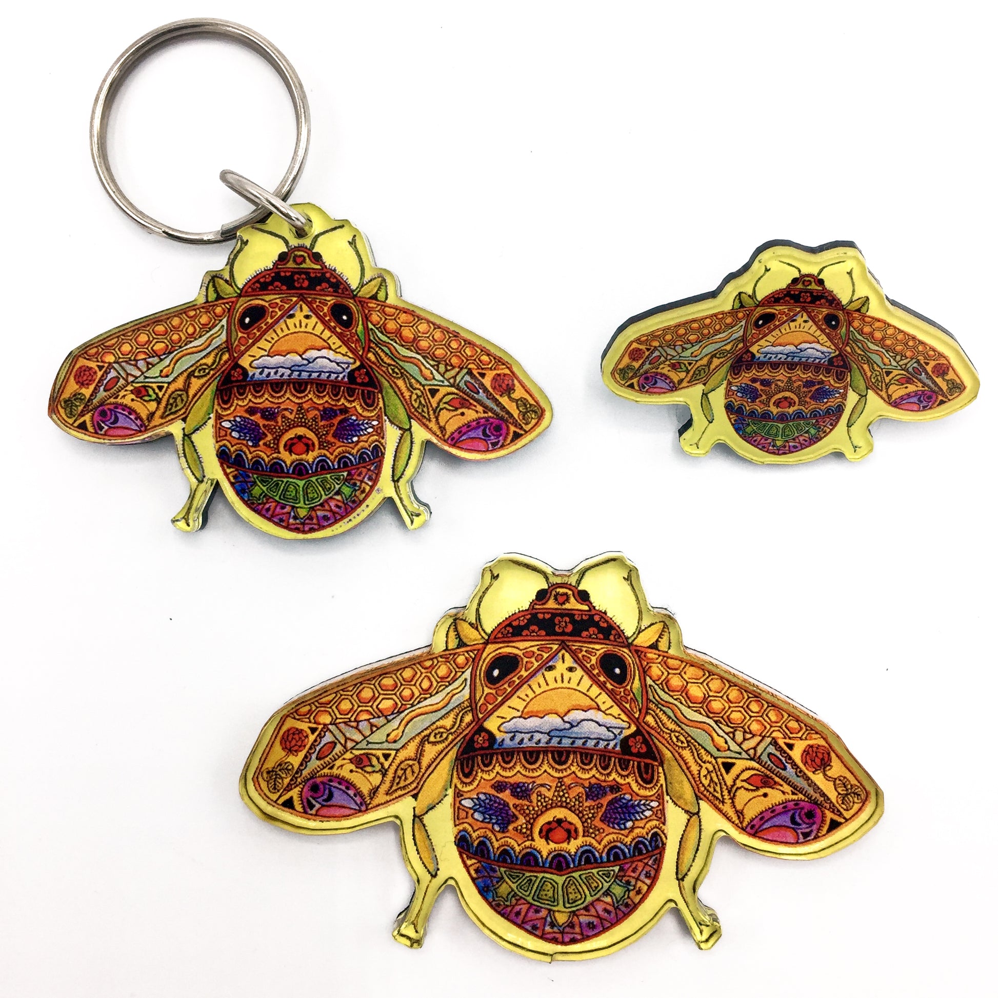 Bee Magnets, Keychains and Pins