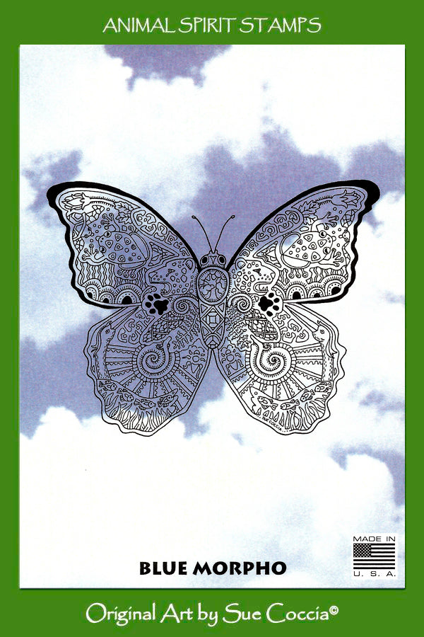 Blue Morpho Butterfly Rubber Stamp