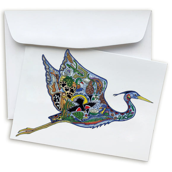 Flying Great Blue Heron Card
