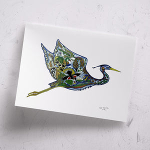 Flying Blue Heron Signed Print