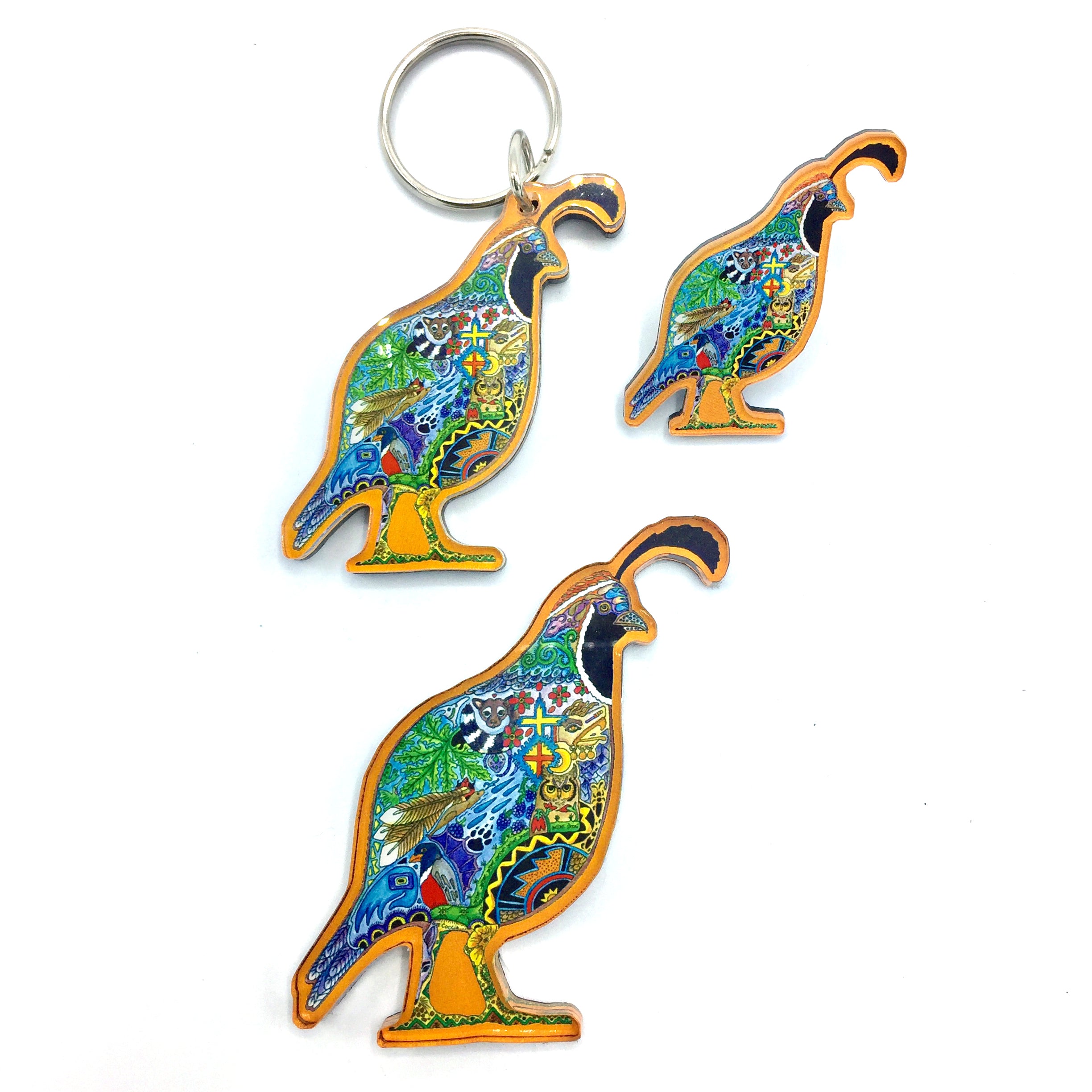 Quail Magnets, Keychains and Pins