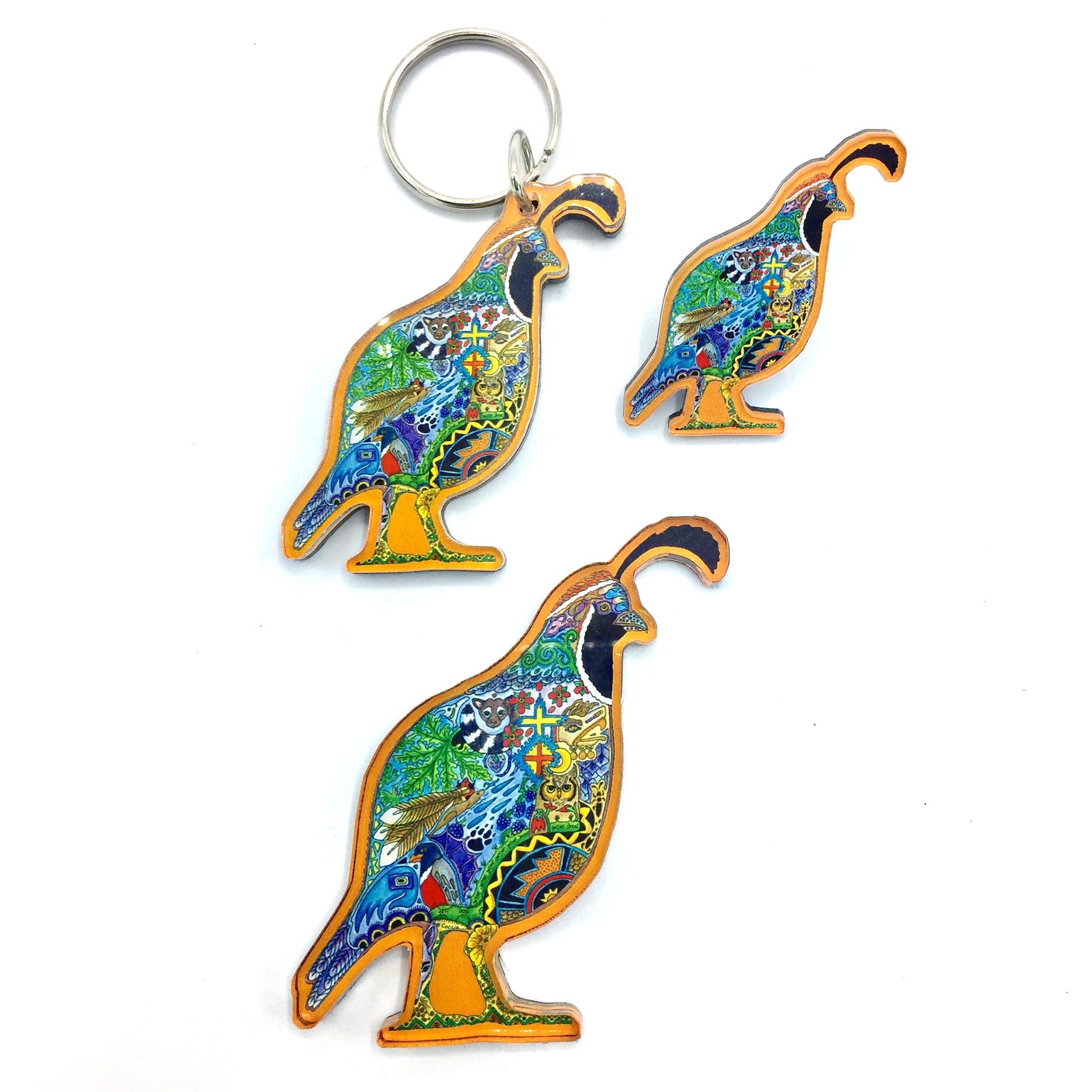 Quail Magnets, Keychains and Pins