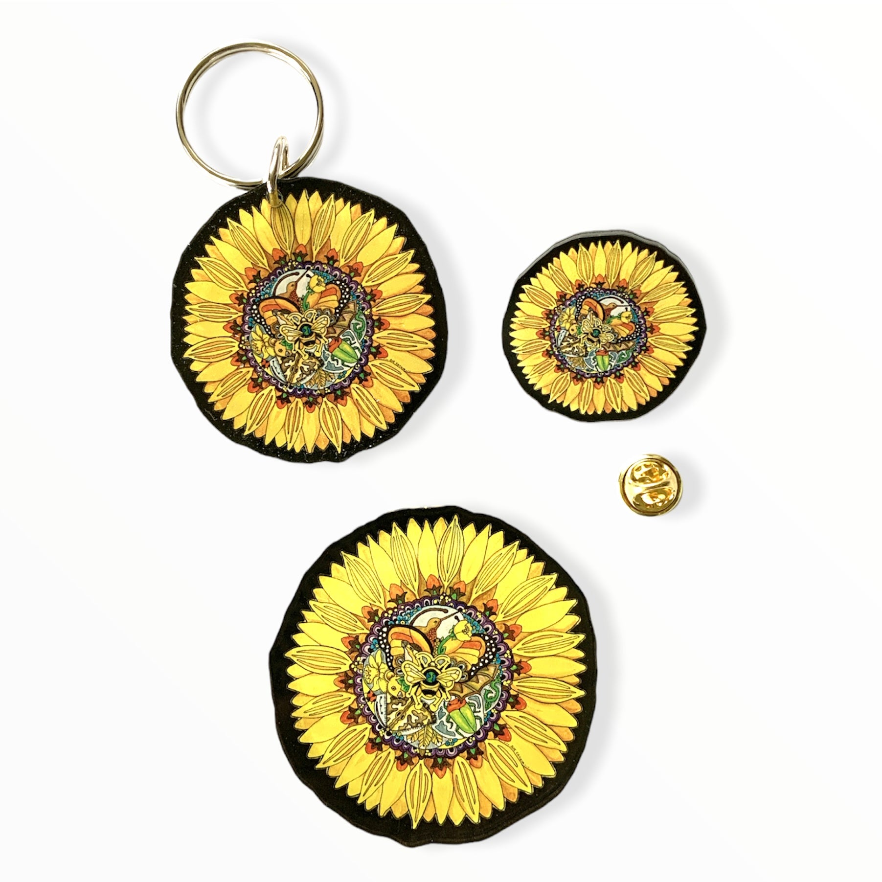 Sunflower Magnets, Keychains and Pins