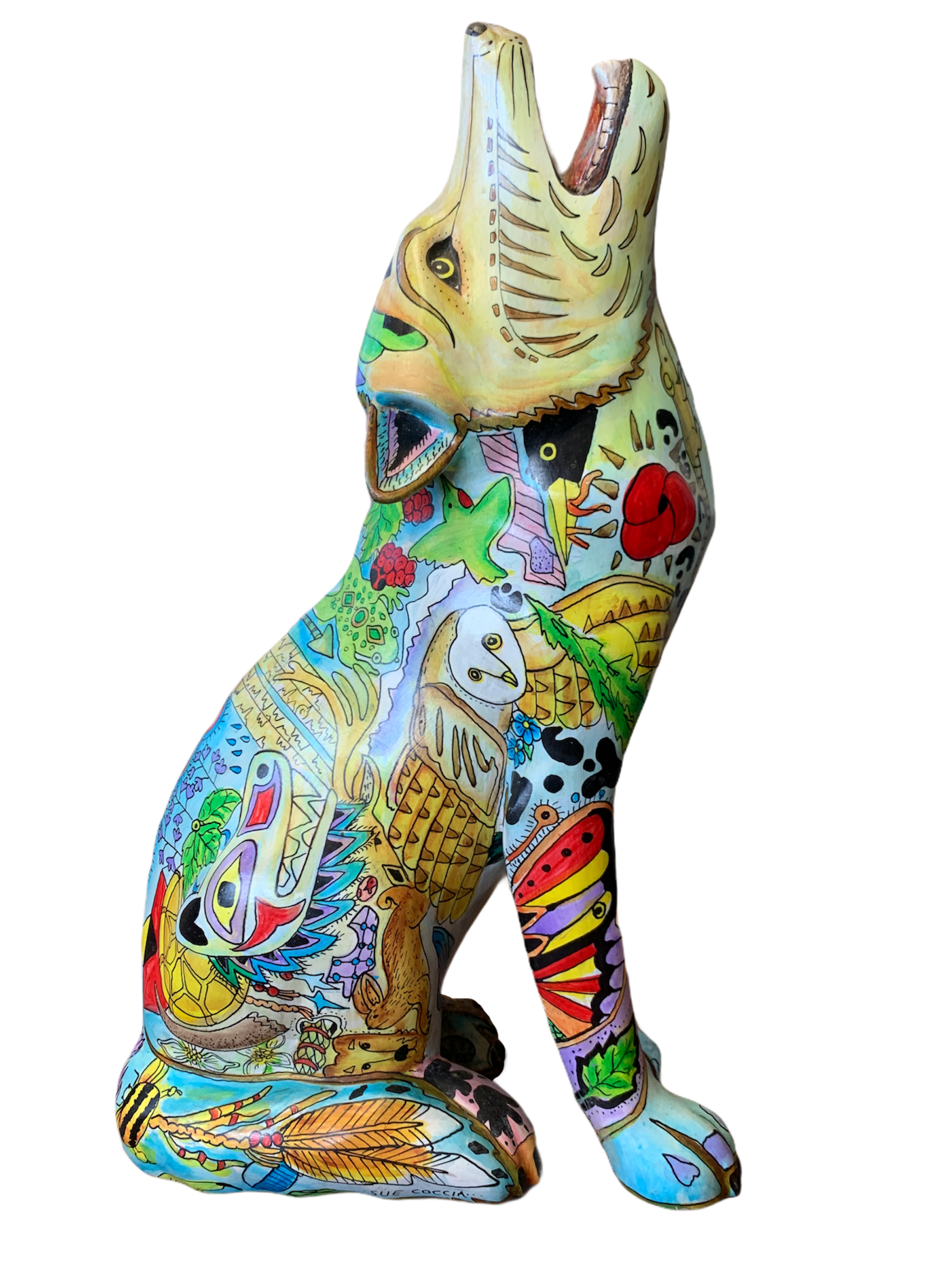 Wolf Howling Wood Carving