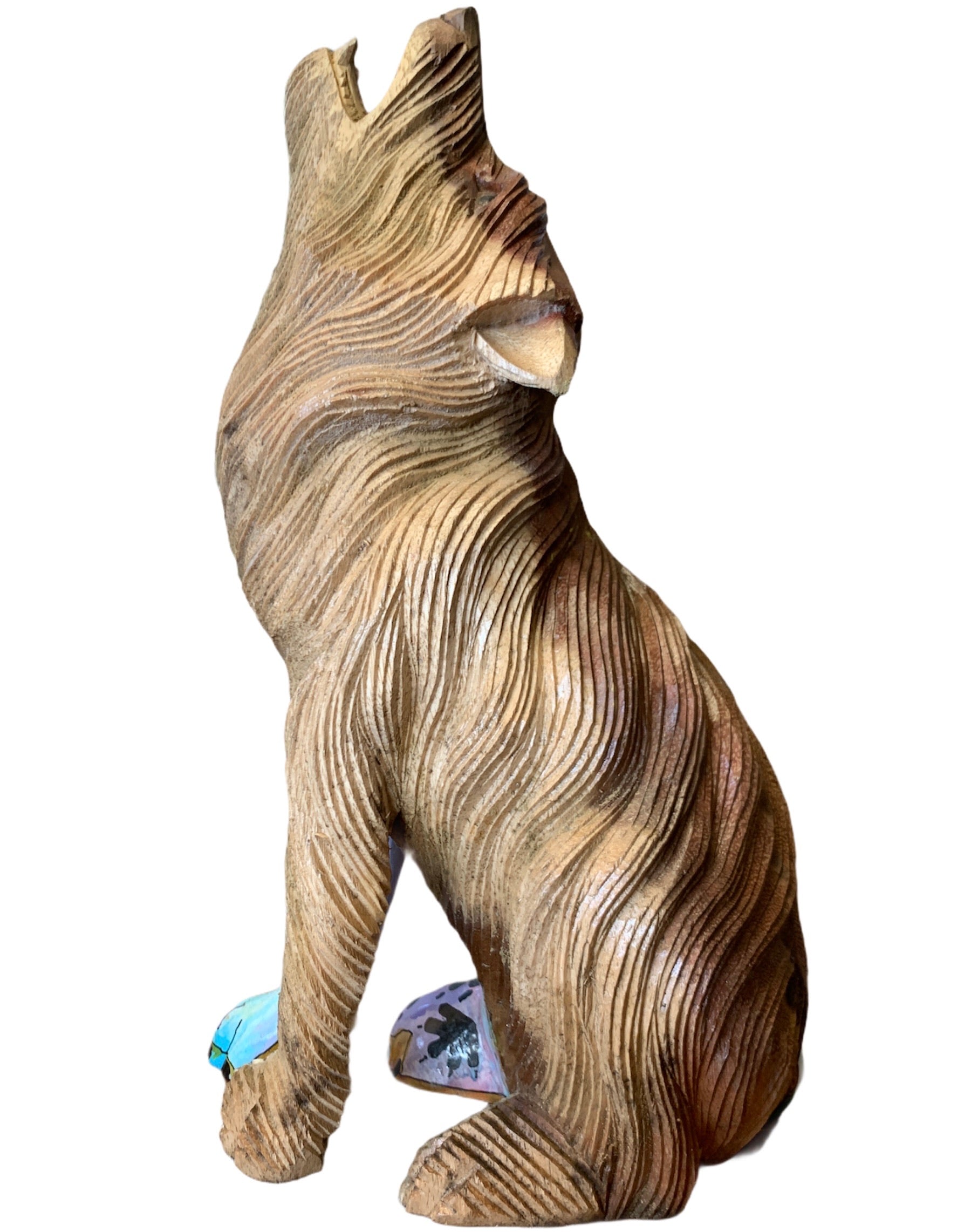 Wolf Howling Wood Carving