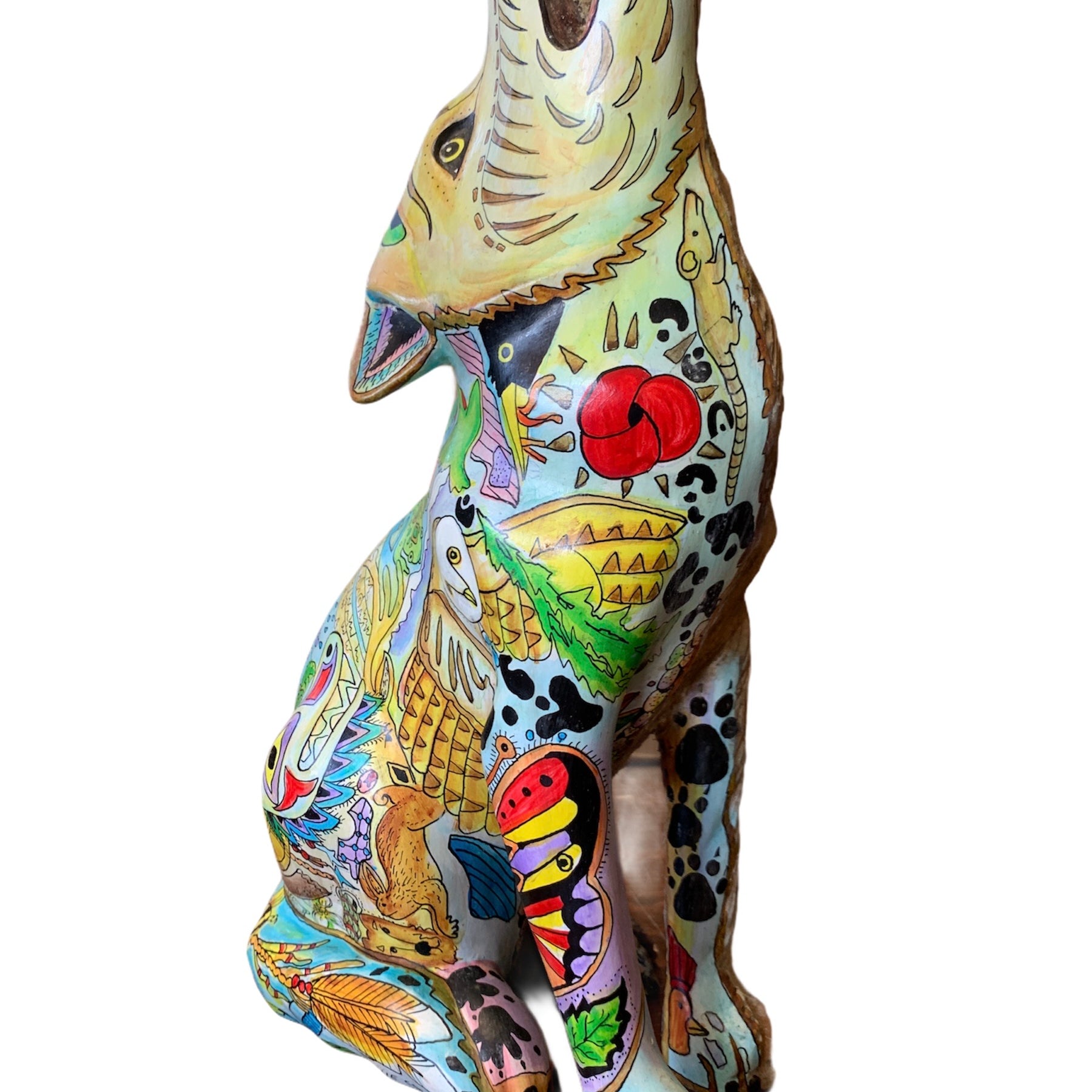 Wolf Howling Wood Carving