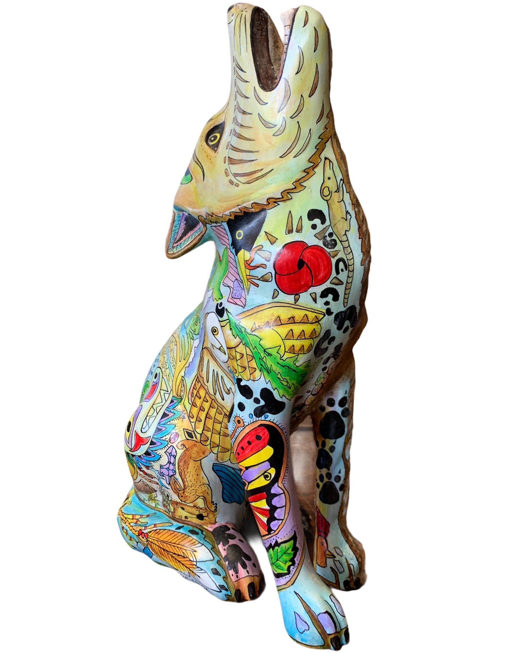 Wolf Howling Wood Carving