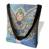 Fairy - Large Woven Tote or Shoulder Bag with Magnetic Clasp 100% Cotton Double Sided
